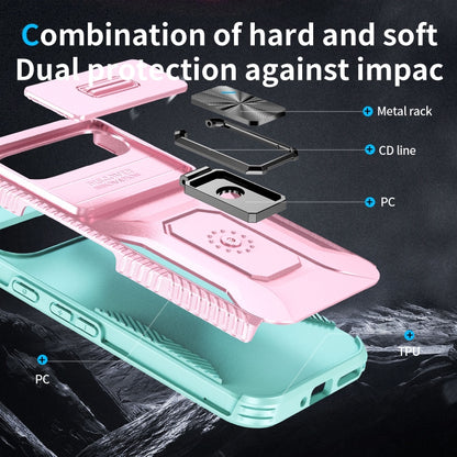 For Google Pixel 9 / Pixel 9 Pro Sliding Camshield Holder Phone Case(Pink + Grey Green) - Google Cases by buy2fix | Online Shopping UK | buy2fix