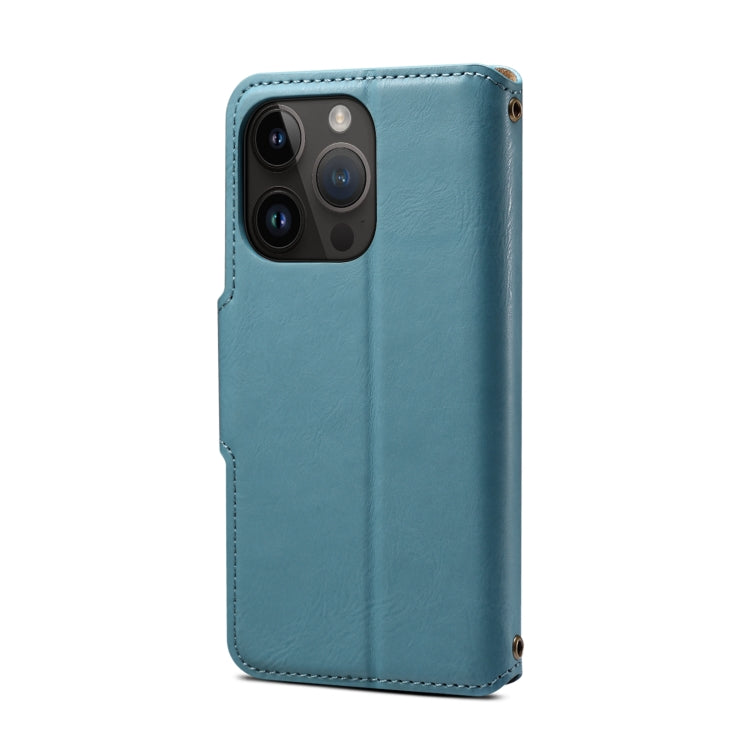 For iPhone 15 Pro Max Denior Cowhide Texture Wallet Style Leather Phone Case(Blue) - iPhone 15 Pro Max Cases by Denior | Online Shopping UK | buy2fix