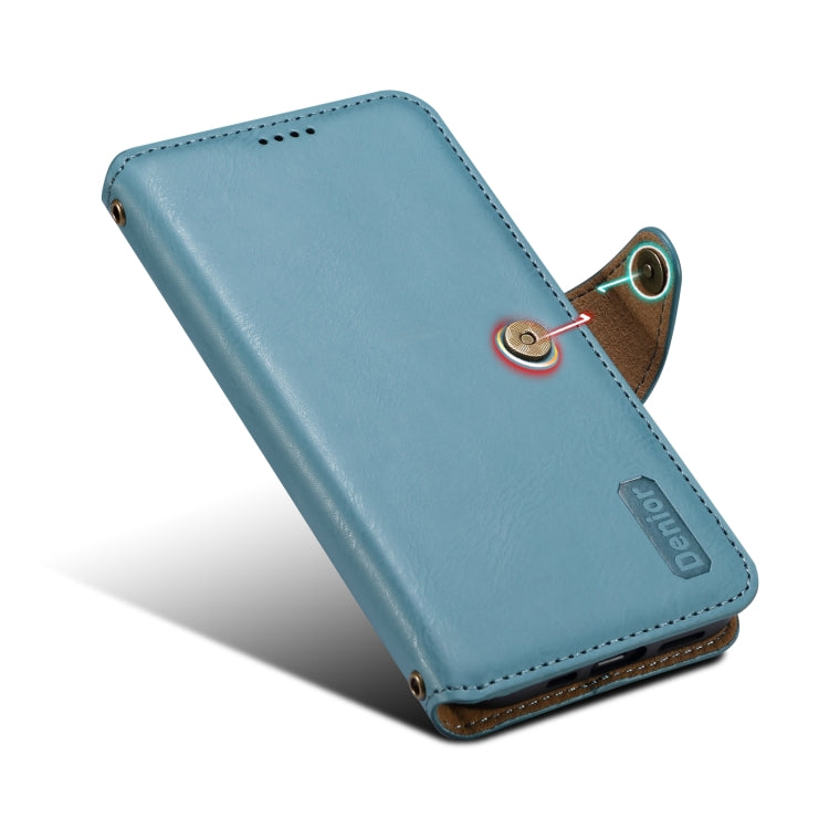 For iPhone 15 Pro Max Denior Cowhide Texture Wallet Style Leather Phone Case(Blue) - iPhone 15 Pro Max Cases by Denior | Online Shopping UK | buy2fix