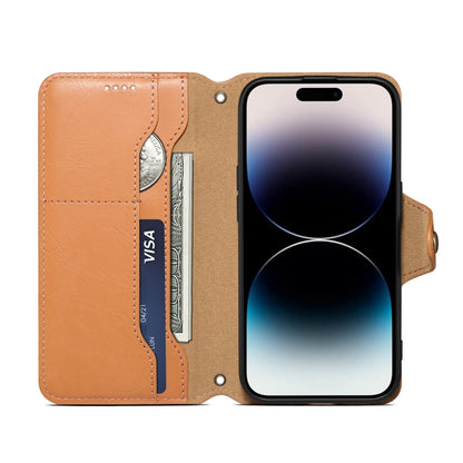 For iPhone 15 Pro Max Denior Cowhide Texture Wallet Style Leather Phone Case(Khaki) - iPhone 15 Pro Max Cases by Denior | Online Shopping UK | buy2fix