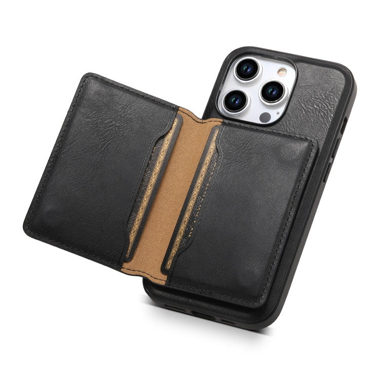 For iPhone 15 Denior Cowhide Texture Leather MagSafe Detachable Wallet Phone Case(Black) - iPhone 15 Cases by Denior | Online Shopping UK | buy2fix