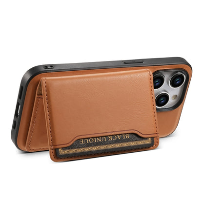 For iPhone 14 Pro Denior Cowhide Texture Leather MagSafe Detachable Wallet Phone Case(Khaki) - iPhone 14 Pro Cases by Denior | Online Shopping UK | buy2fix