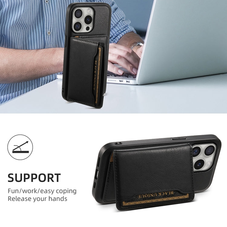 For iPhone 16 Pro Denior Cowhide Texture Leather MagSafe Detachable Wallet Phone Case(Black) - iPhone 16 Pro Cases by Denior | Online Shopping UK | buy2fix
