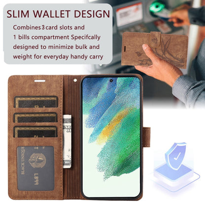 For Samsung Galaxy S24+ / S25+ 5G Orchid Butterfly Embossed Leather Phone Case(Brown) - Galaxy S24+ 5G Cases by buy2fix | Online Shopping UK | buy2fix