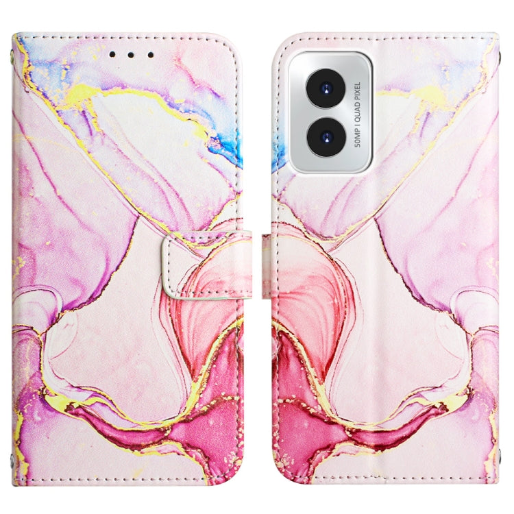 For Motorola Moto G Play 4G 2024 PT003 Marble Pattern Flip Leather Phone Case(Rose Gold) - Motorola Cases by buy2fix | Online Shopping UK | buy2fix