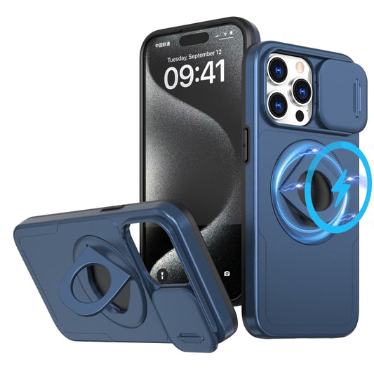 For iPhone 15 Pro Camshield MagSafe Ring Holder Armor Phone Case(Blue) - More iPhone Cases by buy2fix | Online Shopping UK | buy2fix