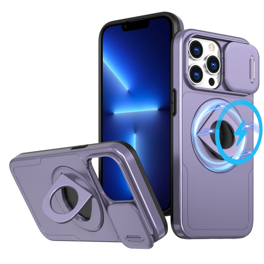 For iPhone 13 Pro Max Camshield MagSafe Ring Holder Armor Phone Case(Purple) - iPhone 13 Pro Max Cases by buy2fix | Online Shopping UK | buy2fix