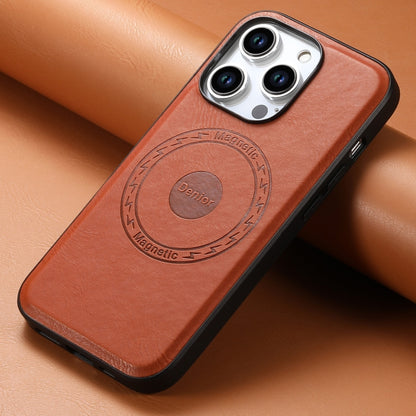 For iPhone 14/13 Denior Cowhide Texture Leather MagSafe Phone Case(Brown) - iPhone 14 Cases by Denior | Online Shopping UK | buy2fix