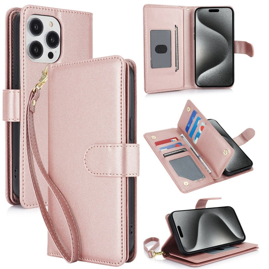 For iPhone 16 Pro Max Multi-Card Wallet RFID Leather Phone Case(Rose Gold) - iPhone 16 Pro Max Cases by buy2fix | Online Shopping UK | buy2fix