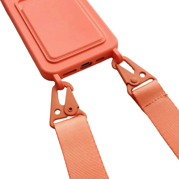 For iPhone 16 Pro Max Card Slot Liquid Silicone Phone Case with Lanyard(Orange) - iPhone 16 Pro Max Cases by buy2fix | Online Shopping UK | buy2fix