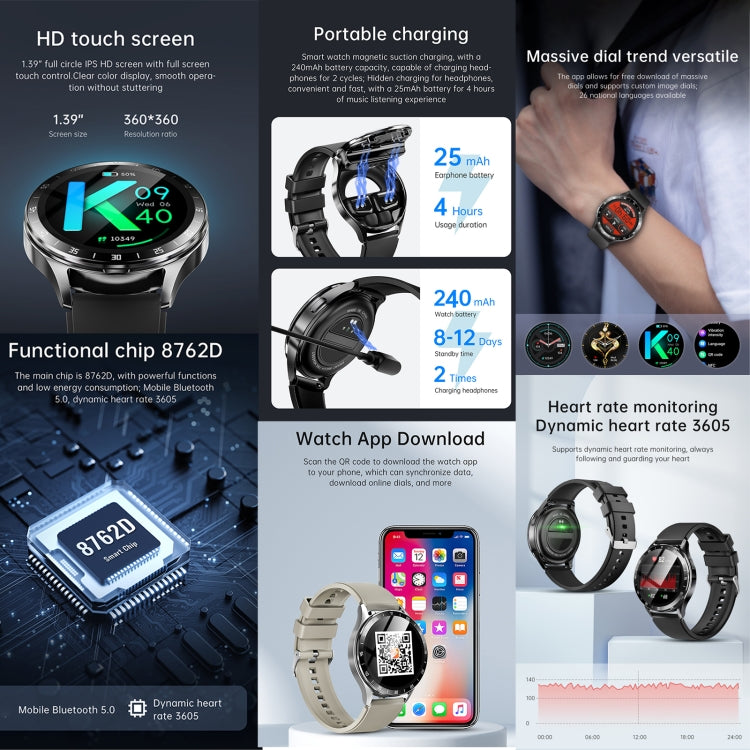 X10 Headphones Smart Watch 1.39 inch Waterproof Bracelet, Support Bluetooth Call / NFC / Heart Rate(Black) - Smart Watches by buy2fix | Online Shopping UK | buy2fix