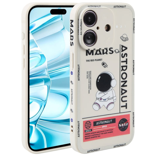 For iPhone 16 Astronaut Pattern Silicone Straight Edge Phone Case(Mars Astronaut-White) - iPhone 16 Cases by buy2fix | Online Shopping UK | buy2fix