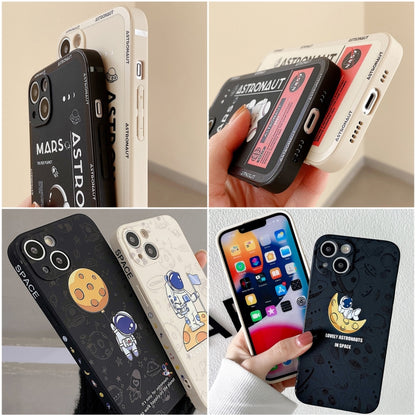 For iPhone 16 Plus Astronaut Pattern Silicone Straight Edge Phone Case(Lovely Astronaut-White) - iPhone 16 Plus Cases by buy2fix | Online Shopping UK | buy2fix