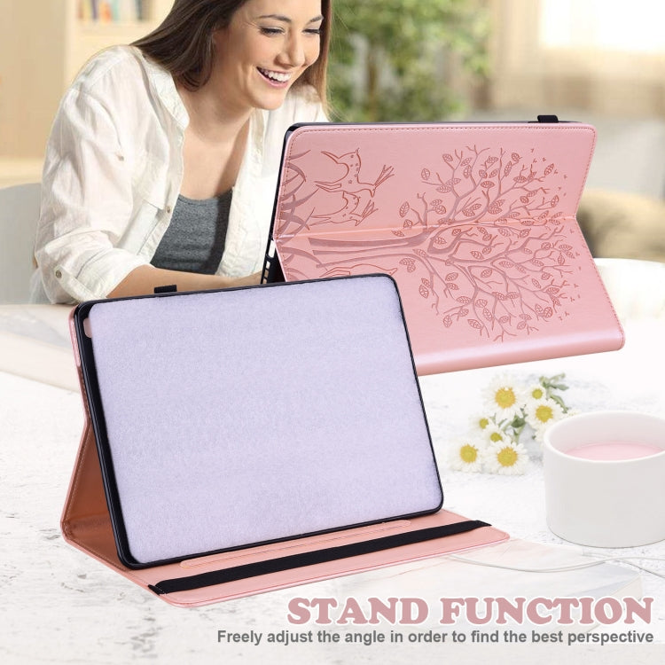 For Lenovo Tab M11 / Xiaoxin Pad 11 2024 Tree & Deer Embossed Leather Tablet Case(Pink) - Lenovo by buy2fix | Online Shopping UK | buy2fix