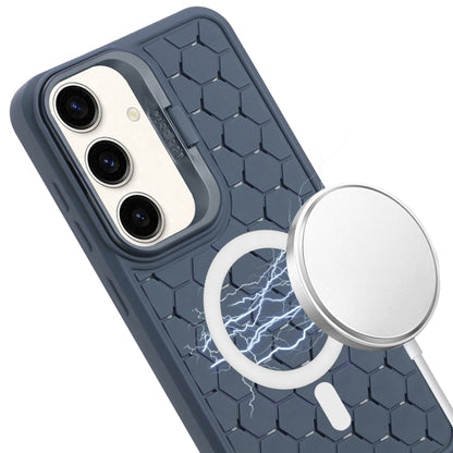 For Samsung Galaxy S24 5G Honeycomb Radiating Lens Holder Magsafe Phone Case(Blue) - Galaxy S24 5G Cases by buy2fix | Online Shopping UK | buy2fix