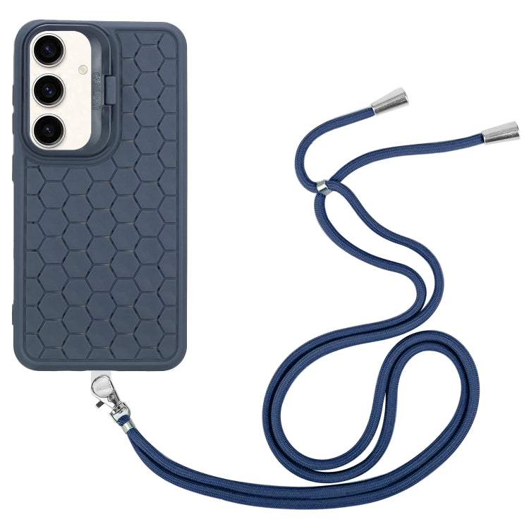 For Samsung Galaxy S24+ 5G Honeycomb Radiating Lens Holder Magsafe Phone Case with Lanyard(Blue) - Galaxy S24+ 5G Cases by buy2fix | Online Shopping UK | buy2fix