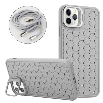 For iPhone 13 Pro Max Honeycomb Radiating Lens Holder Magsafe Phone Case with Lanyard(Grey) - iPhone 13 Pro Max Cases by buy2fix | Online Shopping UK | buy2fix