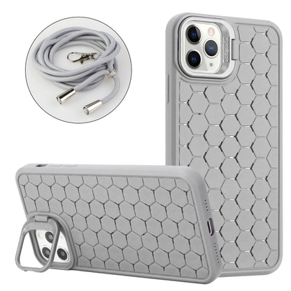 For iPhone 13 Pro Honeycomb Radiating Lens Holder Magsafe Phone Case with Lanyard(Grey) - iPhone 13 Pro Cases by buy2fix | Online Shopping UK | buy2fix