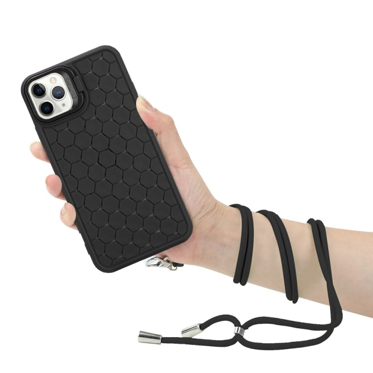 For iPhone 16 Pro Honeycomb Radiating Lens Holder Magsafe Phone Case with Lanyard(Black) - iPhone 16 Pro Cases by buy2fix | Online Shopping UK | buy2fix