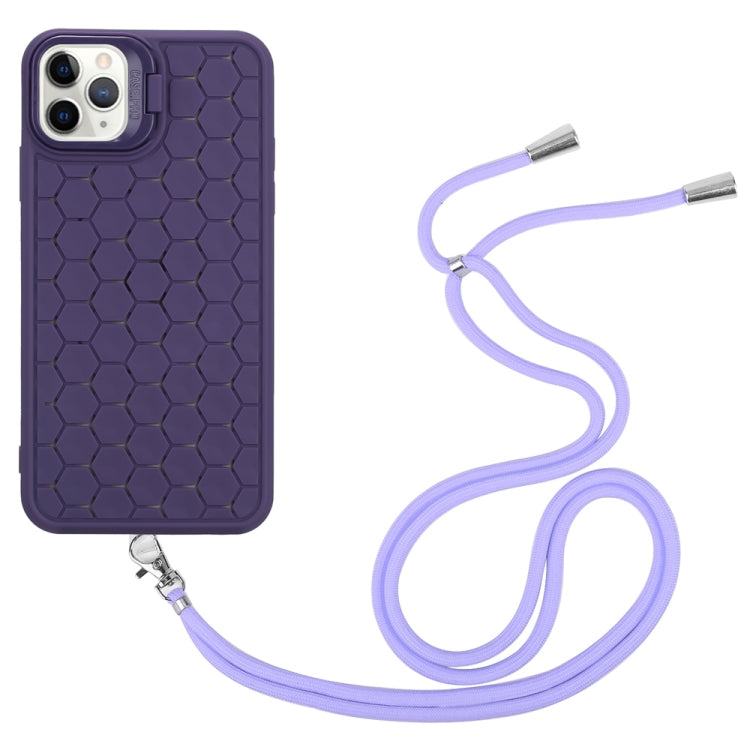 For iPhone 16 Pro Honeycomb Radiating Lens Holder Magsafe Phone Case with Lanyard(Purple) - iPhone 16 Pro Cases by buy2fix | Online Shopping UK | buy2fix