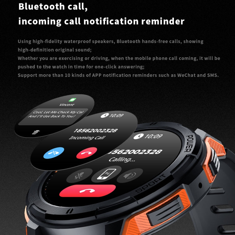 LEMFO C25 1.43 inch HD Round Screen Outdoor Smart Watch Supports Blood Oxygen Detection/Sedentary Reminder(Black Orange) - Smart Watches by LEMFO | Online Shopping UK | buy2fix