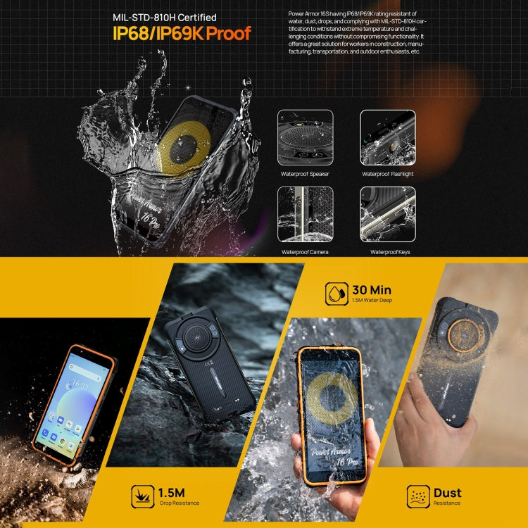 [HK Warehouse] Ulefone Power Armor 16S Rugged Phone, 8GB+128GB, 9600mAh Battery, Side Fingerprint, 5.93 inch Android 13 Unisoc T616 Octa Core up to 2.0GHz, Network: 4G, NFC, OTG(Black) - Ulefone by Ulefone | Online Shopping UK | buy2fix