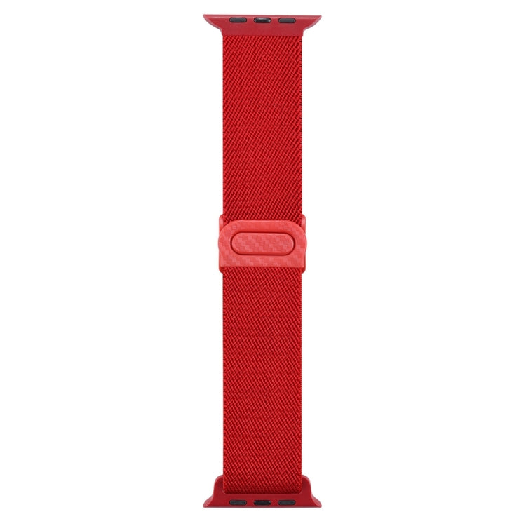 For Apple Watch Ultra 49mm Carbon Fiber Texture Snap Buckle Nylon Watch Band(Red) - Watch Bands by buy2fix | Online Shopping UK | buy2fix