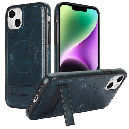 For iPhone 14 Retro Leather Invisible Stand MagSafe Phone Case(Blue) - iPhone 14 Cases by buy2fix | Online Shopping UK | buy2fix