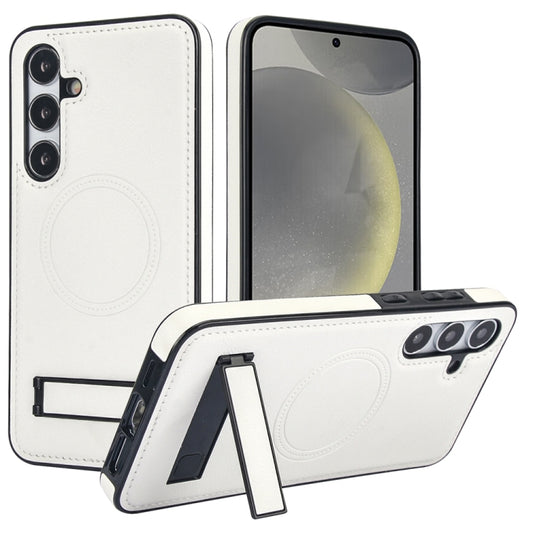For Samsung Galaxy S24 5G Retro Leather Invisible Stand MagSafe Phone Case(White) - Galaxy S24 5G Cases by buy2fix | Online Shopping UK | buy2fix