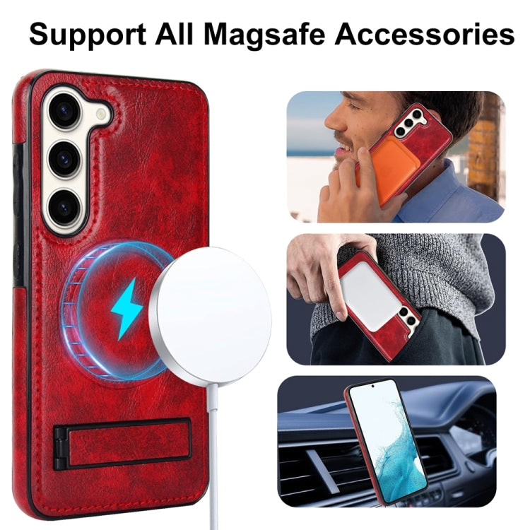 For Samsung Galaxy S23 5G Retro Leather Invisible Stand MagSafe Phone Case(Red) - Galaxy S23 5G Cases by buy2fix | Online Shopping UK | buy2fix