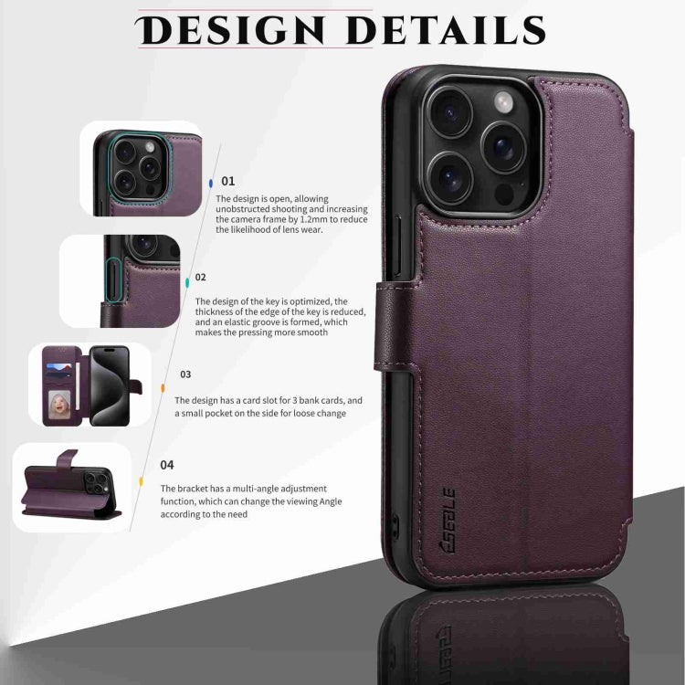 For iPhone 15 Plus / 14 Plus ESEBLE E1 Nappa Texture MagSafe Holder Leather Phone Case(Dark Purple) - iPhone 14 Plus Cases by ESEBLE | Online Shopping UK | buy2fix
