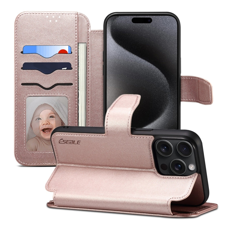 For iPhone 15 Pro ESEBLE E1 Nappa Texture MagSafe Holder Leather Phone Case(Rose Gold) - iPhone 15 Pro Cases by ESEBLE | Online Shopping UK | buy2fix