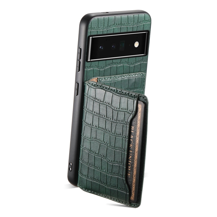 For Google Pixel 6 Pro Crocodile Texture Card Bag Design Full Coverage Phone Case(Green) - Google Cases by buy2fix | Online Shopping UK | buy2fix