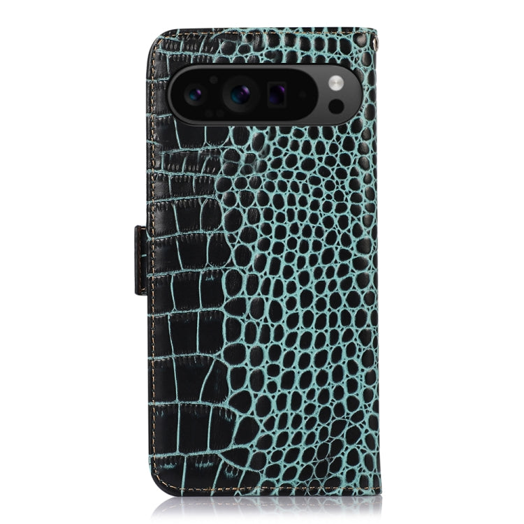 For Google Pixel 9 Pro Crocodile Top Layer Cowhide Leather Phone Case(Green) - Google Cases by buy2fix | Online Shopping UK | buy2fix