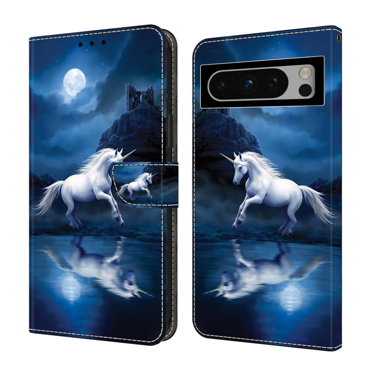 For Google Pixel 9 Crystal Painted Leather Phone case(White Horse) - Google Cases by buy2fix | Online Shopping UK | buy2fix