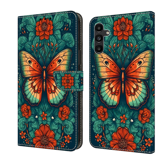 For Samsung Galaxy S22 5G Crystal Painted Leather Phone case(Flower Butterfly) - Galaxy S22 5G Cases by buy2fix | Online Shopping UK | buy2fix