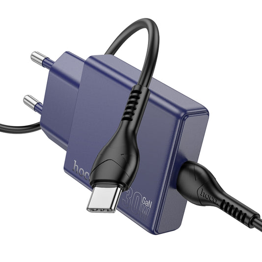 hoco N44 Biscuit PD30W Single Port Type-C Charger with Type-C to Type-C Cable, EU Plug(Blue) - USB Charger by hoco | Online Shopping UK | buy2fix