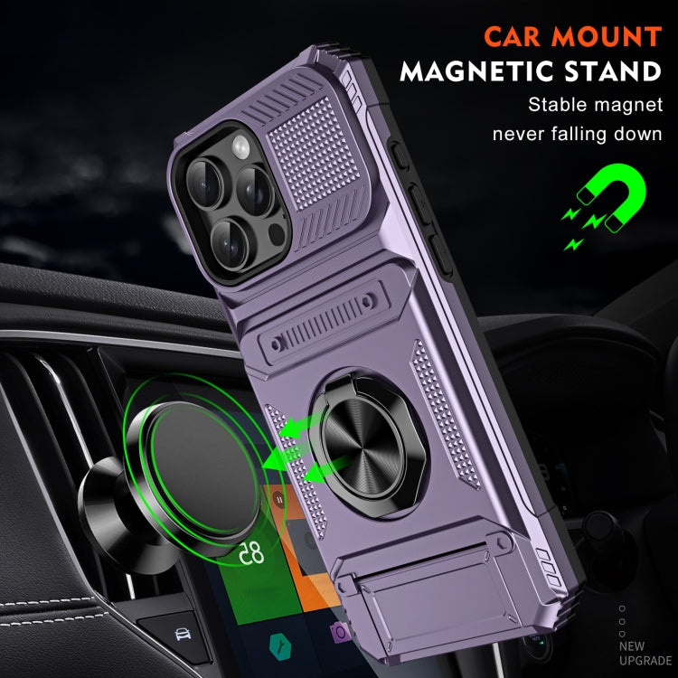 For iPhone 16 TPU+PC Shockproof Card Phone Case with Metal Ring Holder(Purple) - iPhone 16 Cases by buy2fix | Online Shopping UK | buy2fix