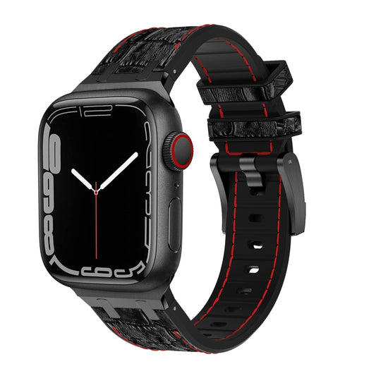 For Apple Watch SE 2022 40mm Crocodile Texture Liquid Silicone Watch Band(Black Red Black) - Watch Bands by buy2fix | Online Shopping UK | buy2fix