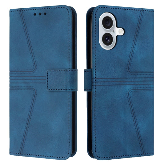 For iPhone 16 Plus Triangle Solid Color Leather Phone Case(Blue) - iPhone 16 Plus Cases by buy2fix | Online Shopping UK | buy2fix