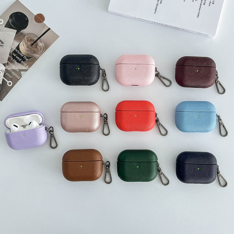 For AirPods Pro Cross Texture PU Leather Bluetooth Earphone Protective Case(Dark Green) - For AirPods Pro by buy2fix | Online Shopping UK | buy2fix