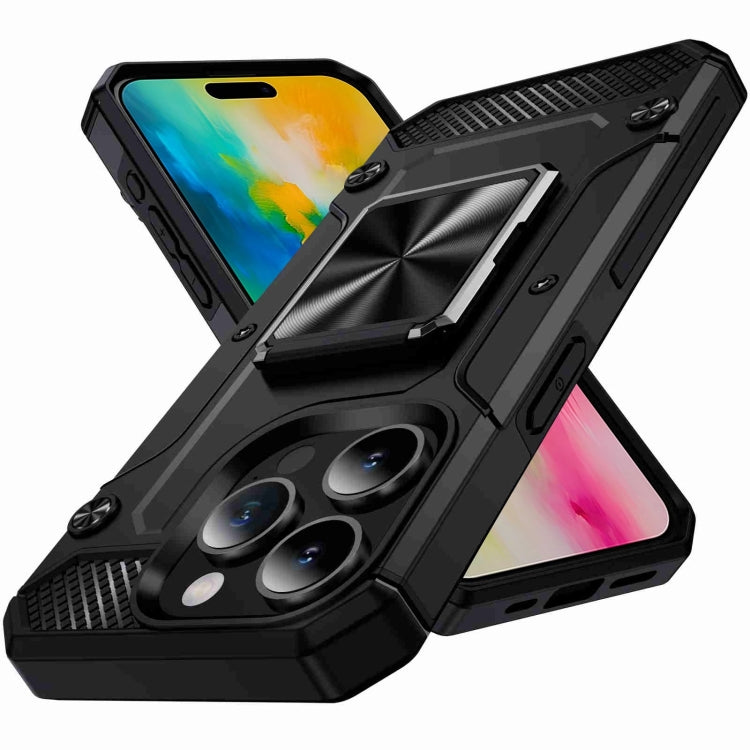 For iPhone 16 Pro Shockproof Metal Holder Phone Case(Black) - iPhone 16 Pro Cases by buy2fix | Online Shopping UK | buy2fix