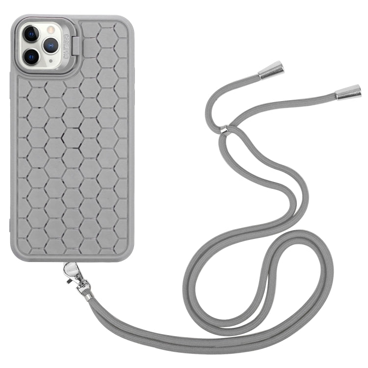 For iPhone 16 Pro Max Honeycomb Radiating Holder TPU Phone Case with Lanyard(Grey) - iPhone 16 Pro Max Cases by buy2fix | Online Shopping UK | buy2fix