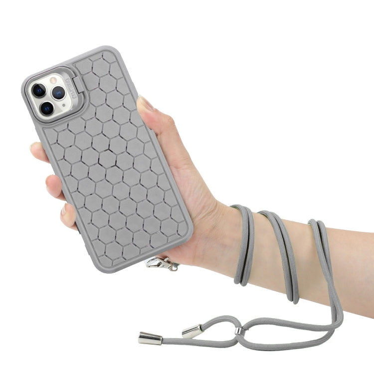 For iPhone 16 Pro Honeycomb Radiating Holder TPU Phone Case with Lanyard(Grey) - iPhone 16 Pro Cases by buy2fix | Online Shopping UK | buy2fix