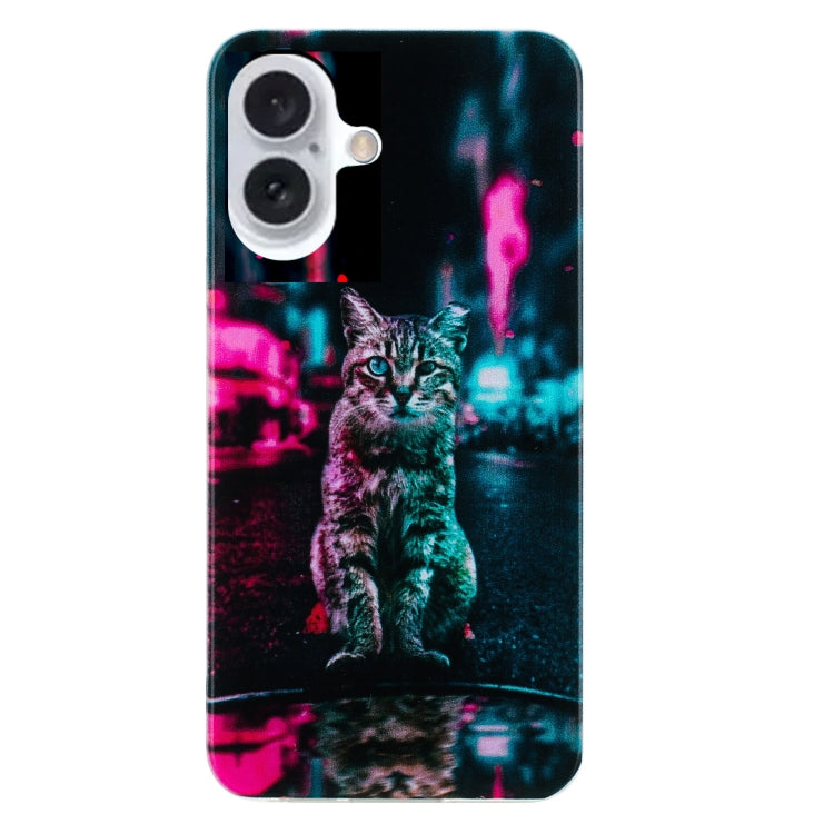 For iPhone 16 Colorful Painting Pattern TPU Phone Case(Traffic Light Cat) - iPhone 16 Cases by buy2fix | Online Shopping UK | buy2fix