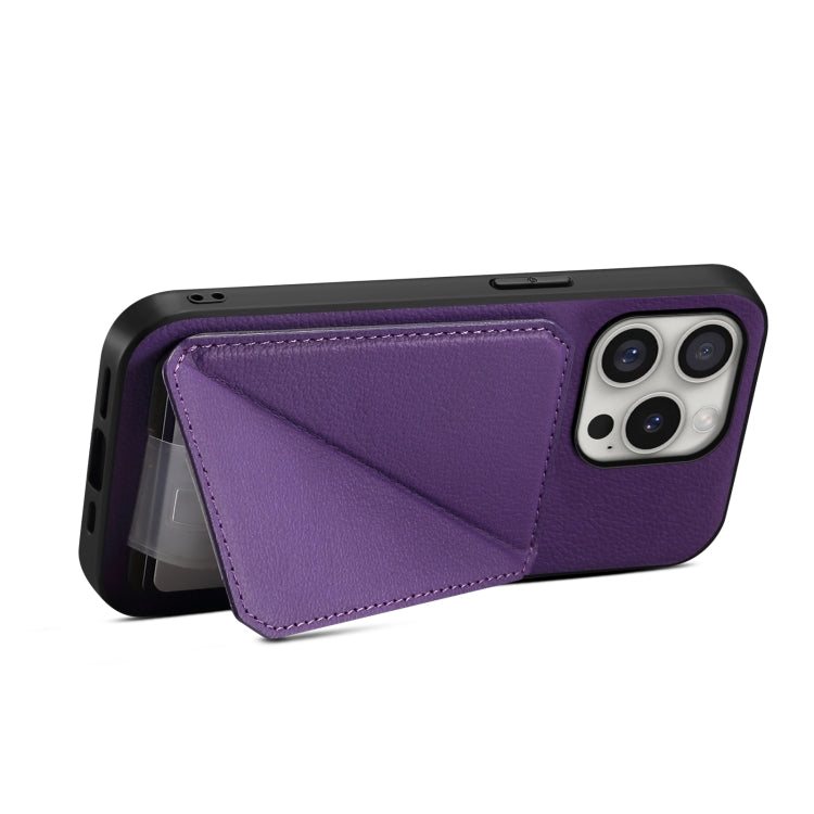 For iPhone 16 Pro D04 Calf Texture Dual Card Slot Holder Phone Case(Purple) - iPhone 16 Pro Cases by buy2fix | Online Shopping UK | buy2fix