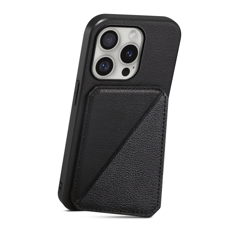 For iPhone 16 Pro Max D04 Calf Texture Dual Card Slot Holder Phone Case(Black) - iPhone 16 Pro Max Cases by buy2fix | Online Shopping UK | buy2fix