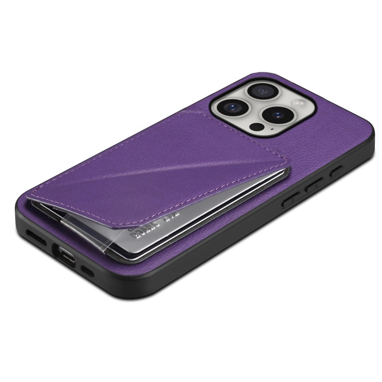 For iPhone 16 Pro Max D04 Calf Texture Dual Card Slot Holder Phone Case(Purple) - iPhone 16 Pro Max Cases by buy2fix | Online Shopping UK | buy2fix