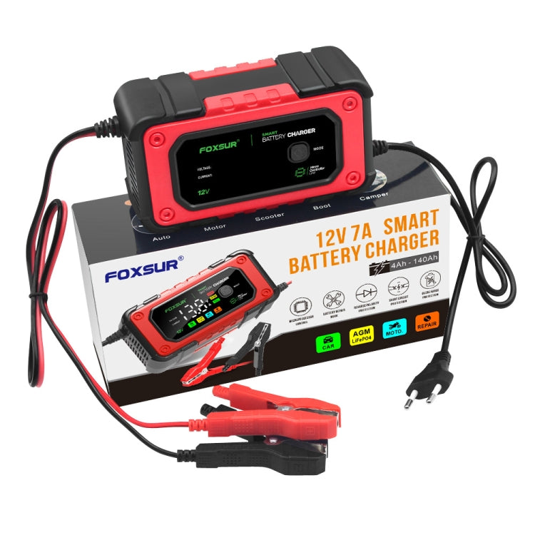 FOXSUR 7A 12V Car / Motorcycle Smart Battery Charger, Plug Type:UK Plug(Red) - Battery Charger by FOXSUR | Online Shopping UK | buy2fix