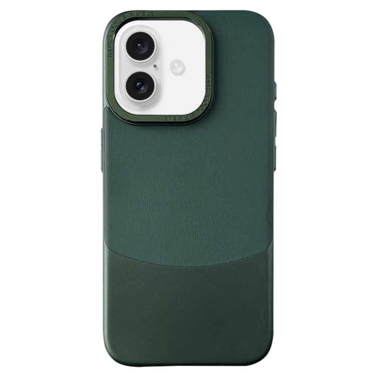 For iPhone 16 Napa Texture PC + Leather Phone Case(Dark Green) - iPhone 16 Cases by buy2fix | Online Shopping UK | buy2fix